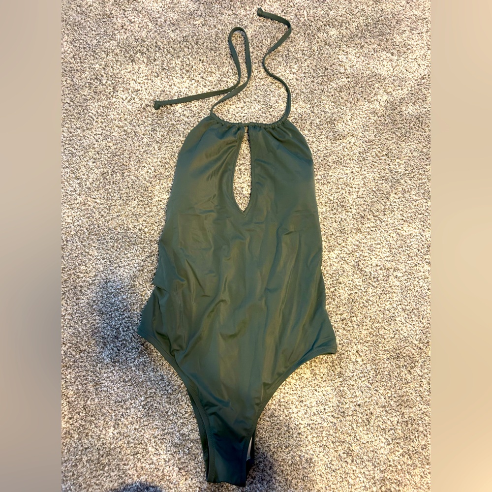 PINK Green Halter One-Piece Swimsuit, Large